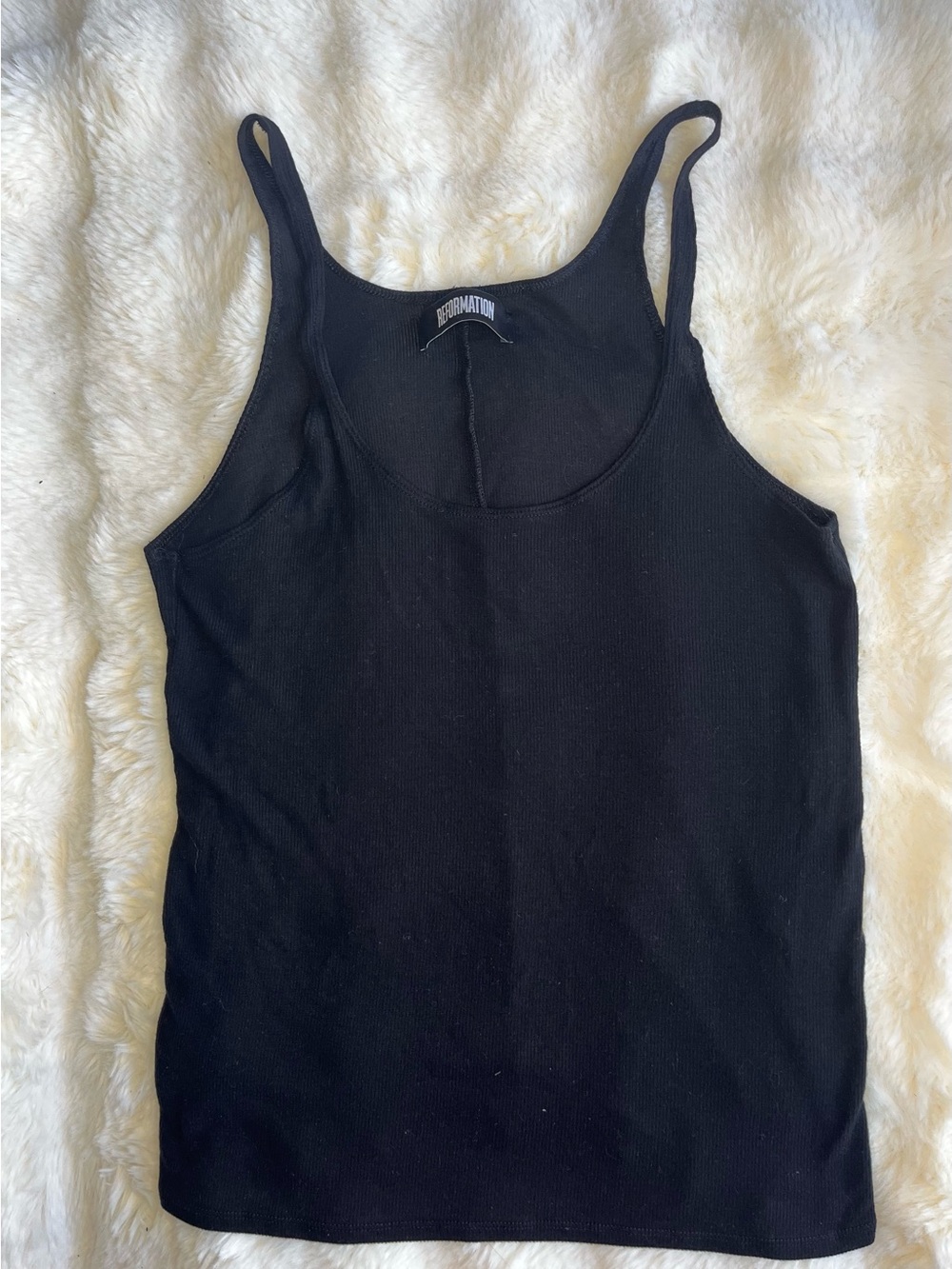 Reformation Black Ribbed Scoop Tank